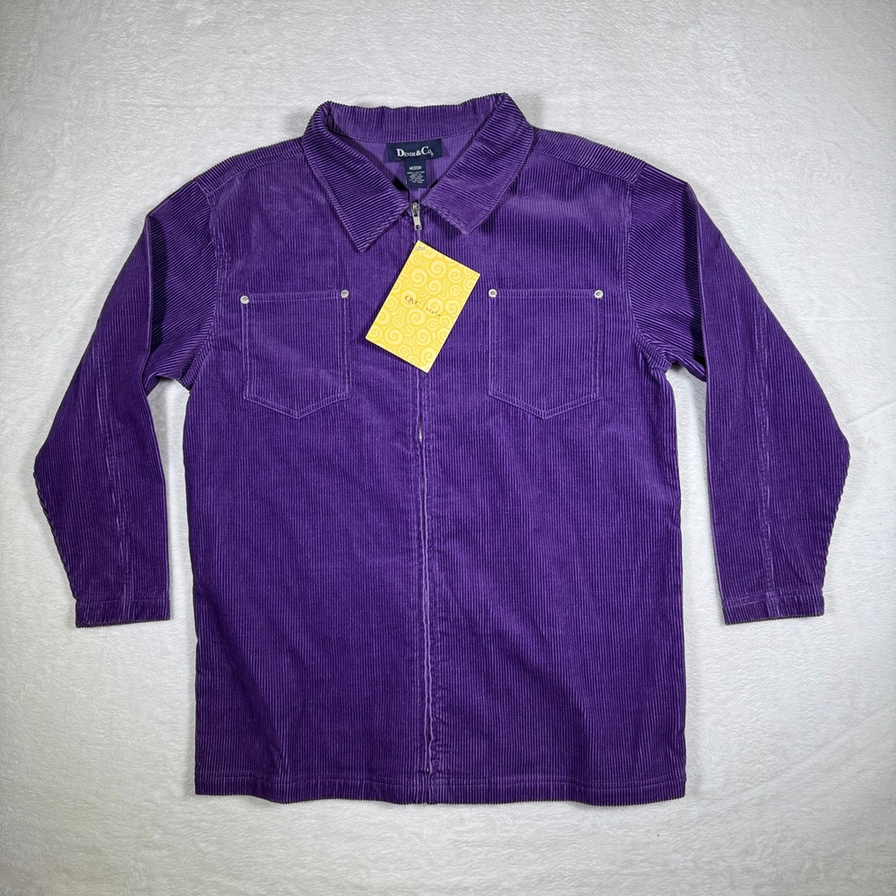 DENIM & CO Purple Corduroy Zip Up‎ Jacket Long Sleeve Men Size Medium